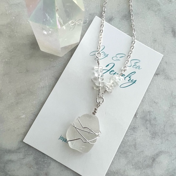 Ocean Seaglass + Opal Crystal Handmade Necklace - Picture 4 of 7